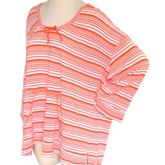 Sejour Stretch Knit Striped Top Plus Sz 3X Orange & White #112B - Picture 3 of 7